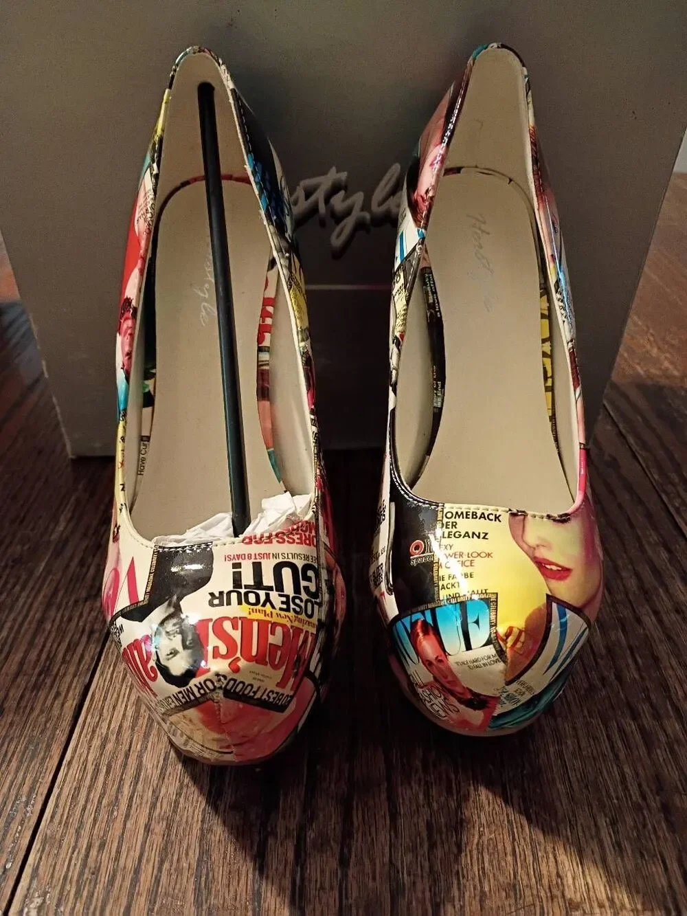 New Sz 9 Colorful Newspaper Magazine Platform Stilettos High Heel Pump Shoes